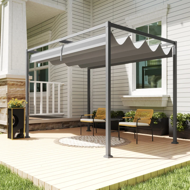 Outsunny 10x7ft Pergola with Retractable Roof Outdoor Patio Sun Shelter Garden Grape Tent Water-resistant Yard Shade Grey