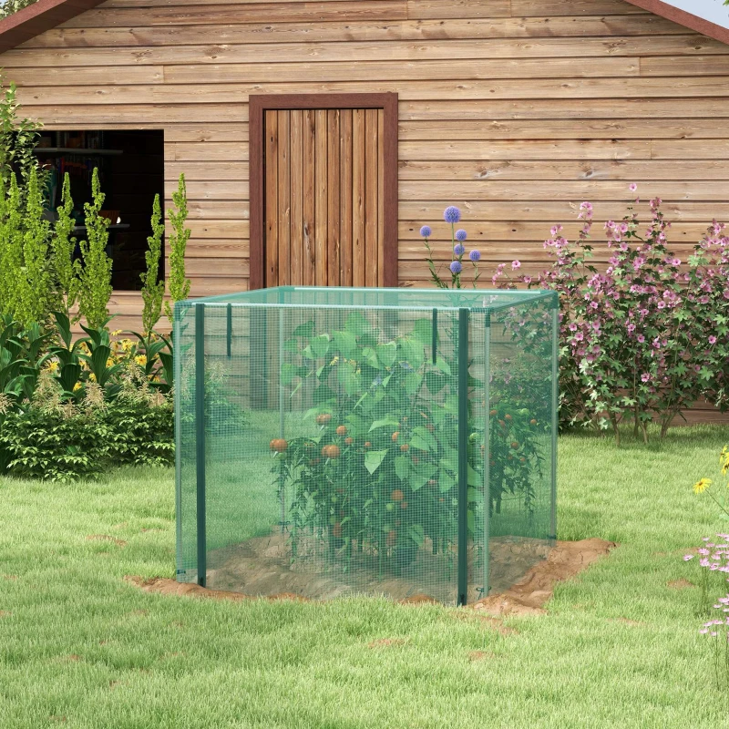 Outsunny Galvanized Steel Crop Cage, Plant Protection Tent with Zippered Door, 4' x 4', Green