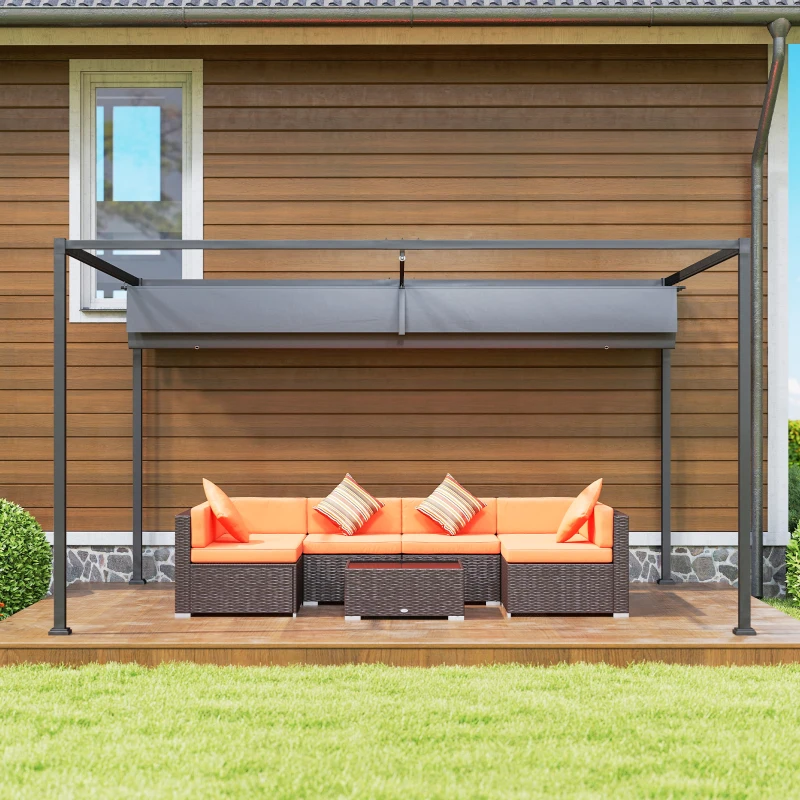 Outsunny 13' x 10' Patio Pergola with Retractable Canopy, Outdoor Sun Shelter, Yard Shade, Dark Grey
