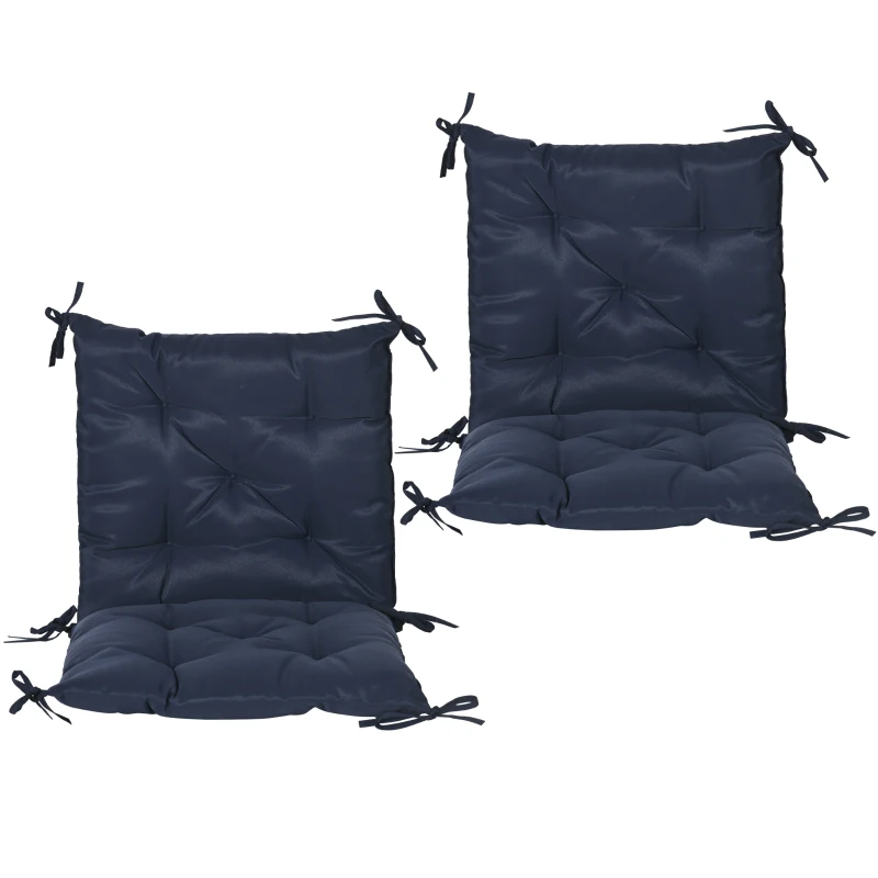 Outsunny Patio Chair Cushions Set of 2, 39" x 20" x 3" Outdoor Tufted Cushion Set with Ties for Indoor Outdoor Garden Furniture, Dark Blue