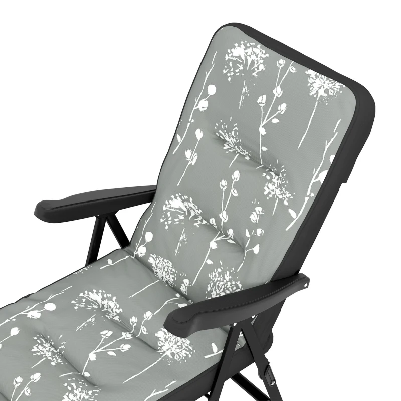 Outsunny Outdoor Lounge Chair with Padded Cushion, Folding Reclining Patio Garden Chair with Recline Back, Footrest, for Poolside, Patio, Grey