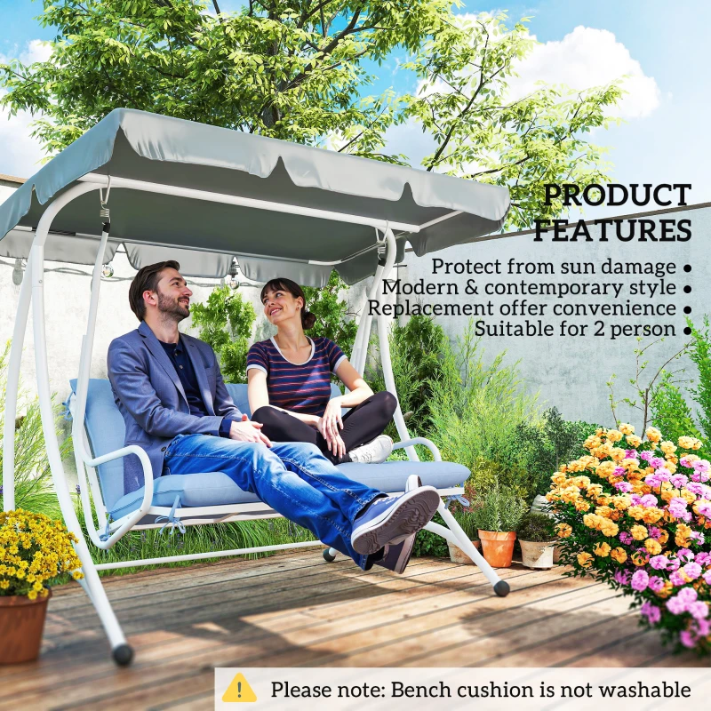 Outsunny 2 Seater Garden Bench Cushion, Soft Thick Outdoor Non-Slip 2 Seater Soft Pad With Backrest for Garden Patio, 47" x 43" x 5", Light Blue