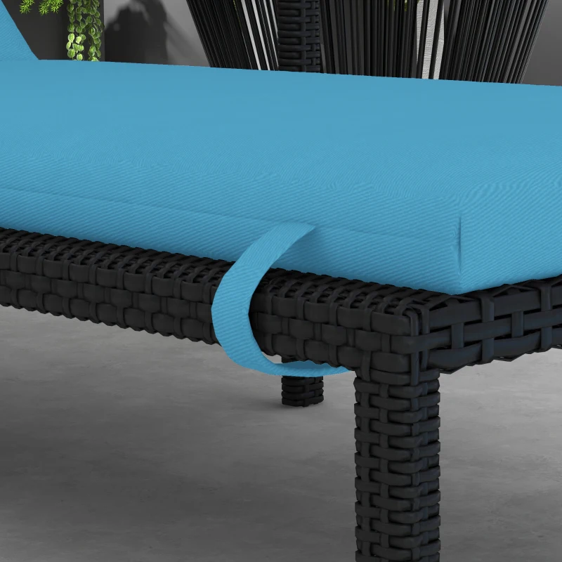 Outsunny Patio Chaise Lounge Chair Cushion Replacement Sun Lounger Pads with Headrest and Ties, Turquoise