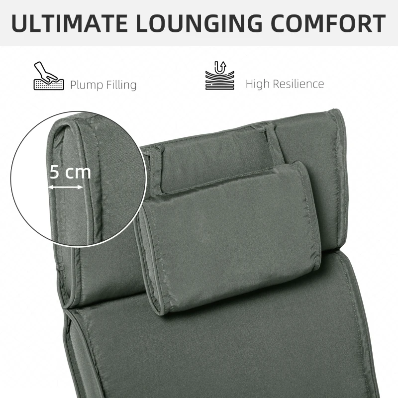 Outsunny Garden Lounger Chair Cushion Replacement, Deep Seat Patio Cushions with Thick Padded, Headrest, Removable Cover, Cushion ONLY, Grey