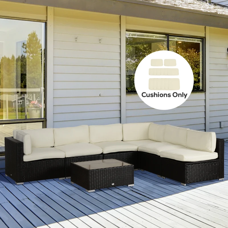 Outsunny Outdoor 14pc Patio Rattan Sofa Set Cushion Polyester Cover Replacement Set - No Cushion Included, Cream White