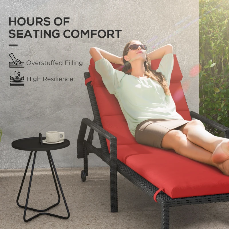 Outsunny Patio Chaise Lounge Chair Cushion Replacement Sun Lounger Pads with Headrest and Ties, Wine Red