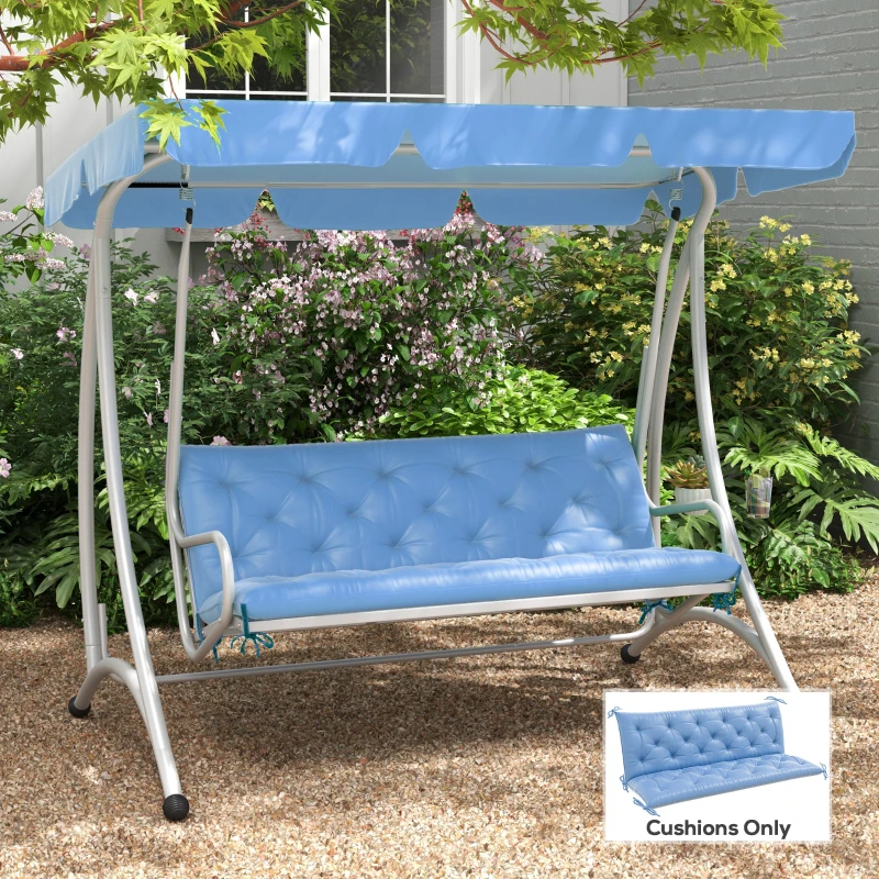 Outsunny 3-Seater Outdoor Bench Swing Chair Replacement Cushions for Patio Garden, Light Blue