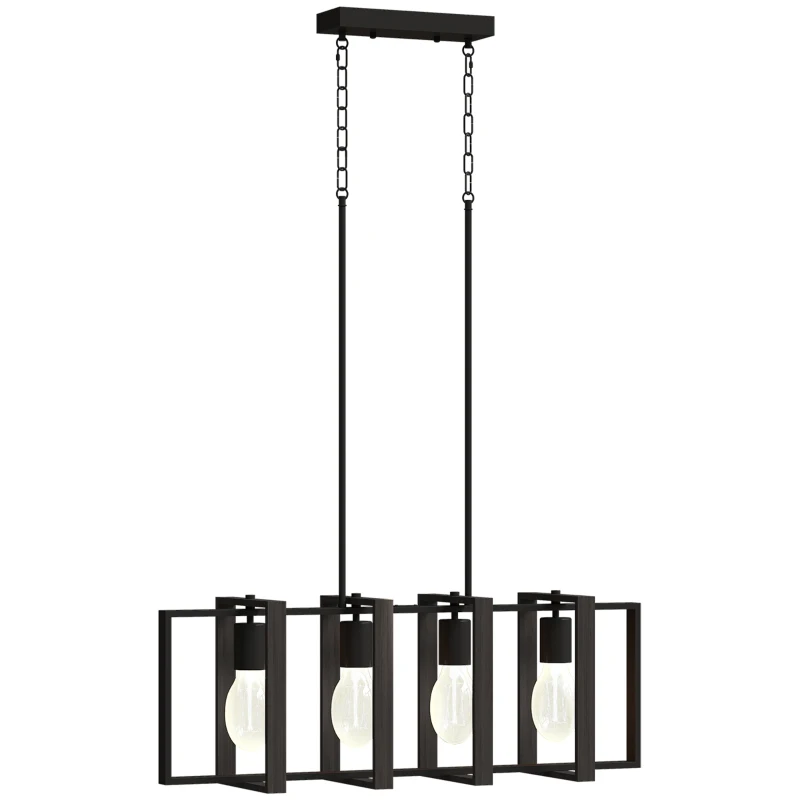 HOMCOM Farmhouse Kitchen Island Lighting, Linear Pendant Light with 4 Rotatable Frames and Adjustable Height, Black