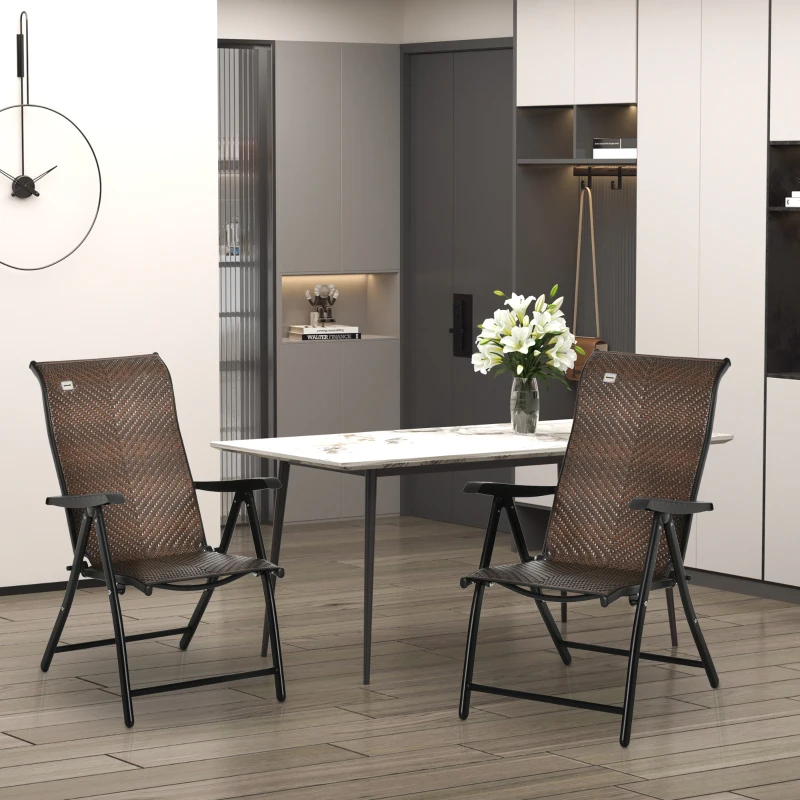 Outsunny Rattan Reclining Folding Chair, Outdoor Wicker Portable Recliner with 7 Adjustable Backrest Position for Garden, Balcony, Patio, Brown