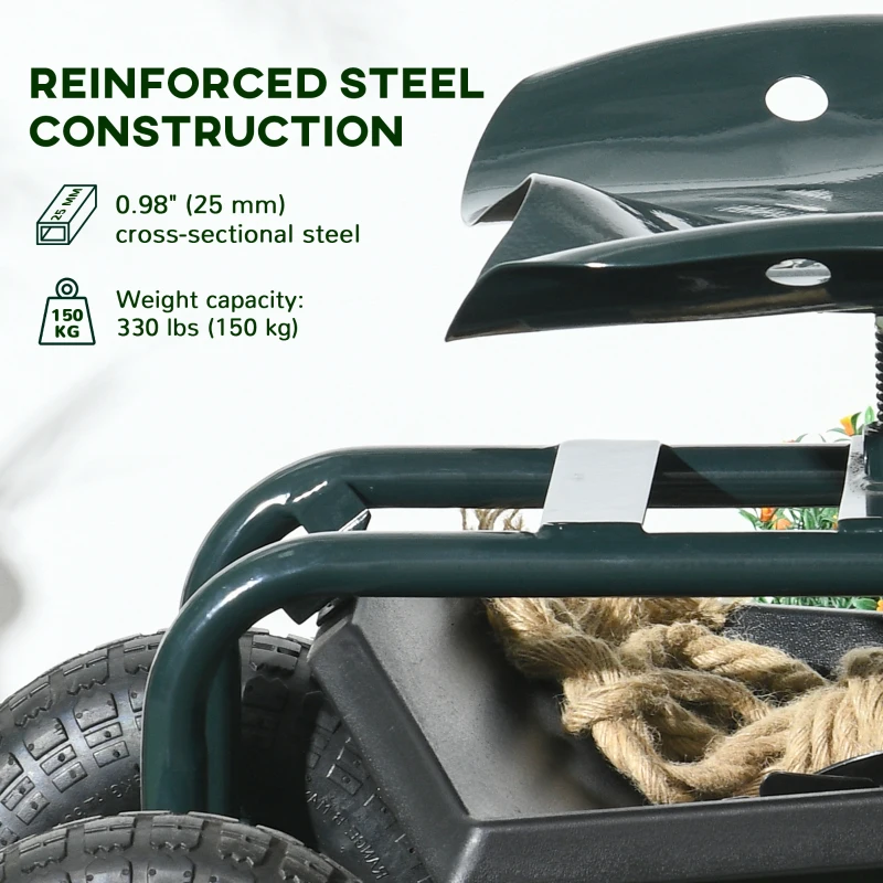 Outsunny Garden Cart Garden Seat on Wheels with Tool Tray, 360° Swivel and Height Adjustable Seat, for Patio and Yard
