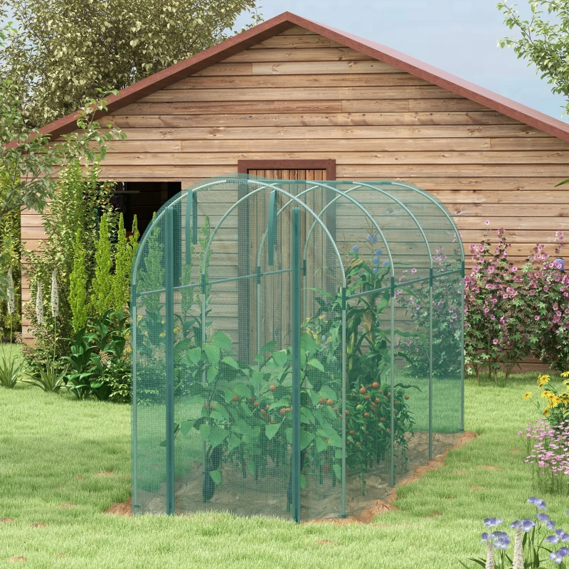 Outsunny Galvanized Steel Crop Cage, Plant Protection Tent with Zippered Door, 4' x 12', Green