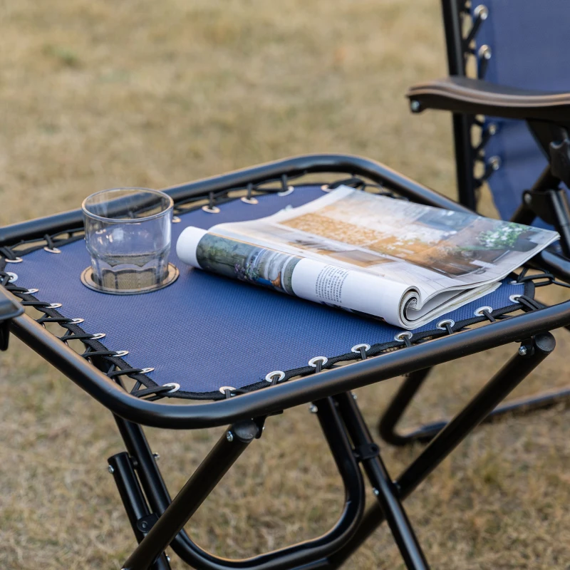 Outsunny Zero Gravity Chair Set of 2 Patio Chair with Side Table Cupholders and Pillows for Pool, Backyard, Lawn, Beach, Blue