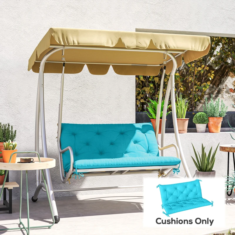 Outsunny Garden Bench Cushion with Backrest, Non-Slip 2 Seater Thick Pad with Ties, Turquoise
