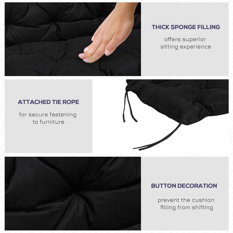 Outsunny Porch Swing Cushion Garden Bench Cushion with Backrest, Non-Slip 2-seater Soft Pad, Swing Chair Mat Replacement for Indoor and Outdoor, 39.4" x 38.6", Black