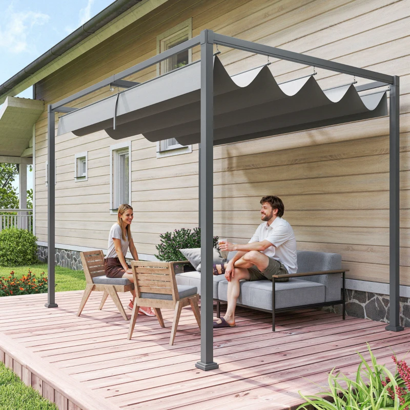 Outsunny 10x7ft Pergola with Retractable Roof Outdoor Patio Sun Shelter Garden Grape Tent Water-resistant Yard Shade Grey