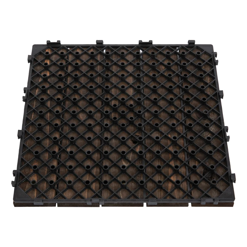 Outsunny 27 Pcs Wood Interlocking Deck Tiles, 12 x 12in Outdoor Flooring Tiles for Indoor and Outdoor Use, Tools Free Assembly, Black
