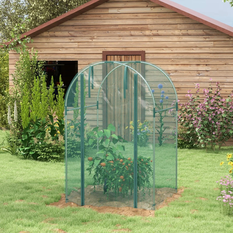 Outsunny Galvanized Steel Crop Cage, Plant Protection Tent with Zippered Door, 4' x 4', Green