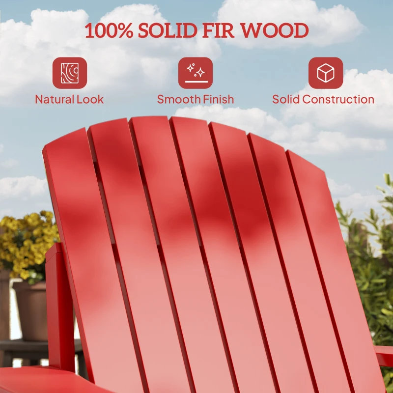 Outsunny Classic Adirondack Chair, Muskoka Chairs, Garden Deck Chair with Cup Holder for Patio, Indoor, Backyard, Red