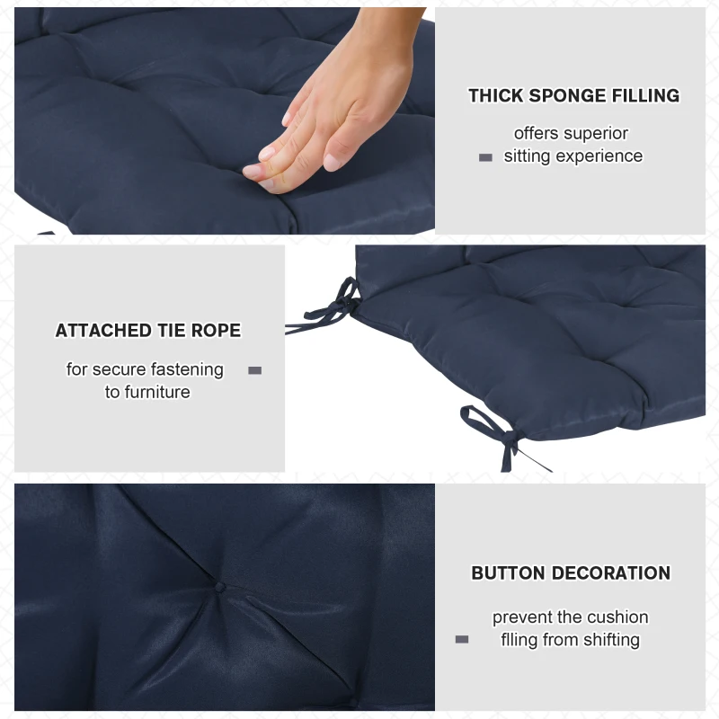 Outsunny Patio Chair Cushions Set of 2, 39" x 20" x 3" Outdoor Tufted Cushion Set with Ties for Indoor Outdoor Garden Furniture, Dark Blue