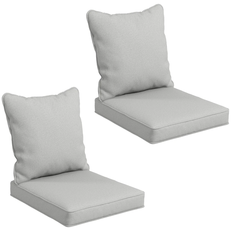 Outsunny Seat Cushion Back Pillows Replacement Set of 2, Patio Chair Cushions Set for Indoor Outdoor, Light Grey
