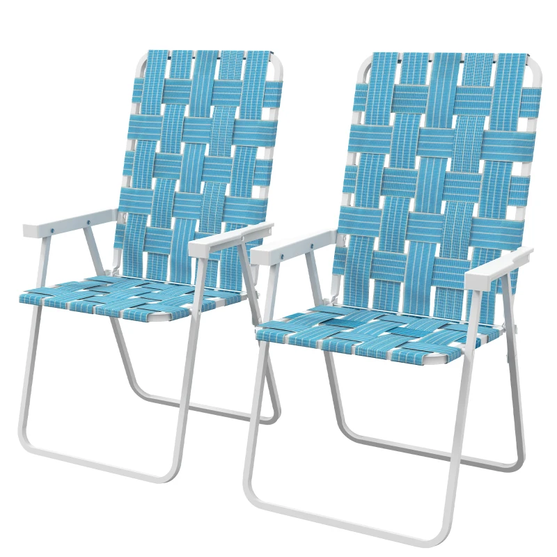 Outsunny Set of 2 Folding Patio Chairs, Portable Chair Set with Armrests for Camping, Garden, Pool, Beach, Backyard, Blue