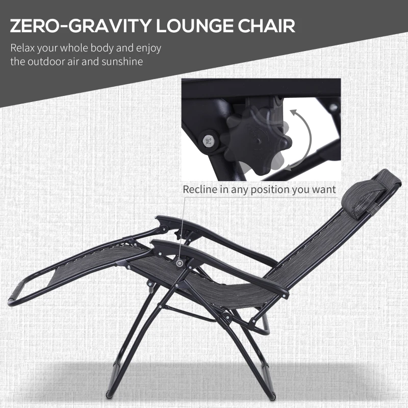 Outsunny Zero Gravity Chair Set of 2 Patio Chair with Side Table Cupholders and Pillows for Pool, Backyard, Lawn, Dark Grey