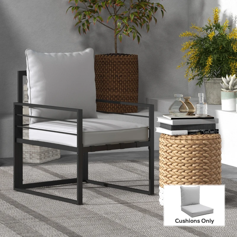 Outsunny Patio Chair Cushions, Thick Deep Seat Outdoor Seat Cushion with Back Cushion, Light Grey