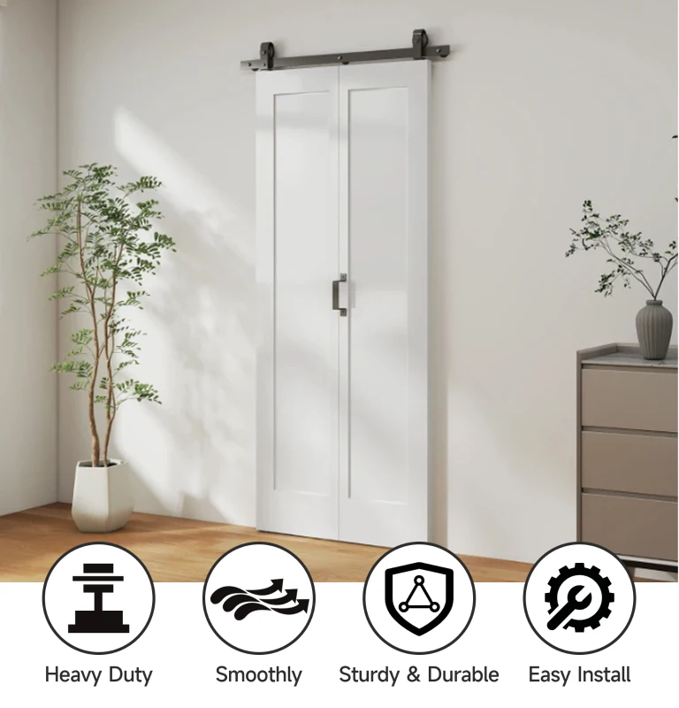 HOMCOM 35" x 83" Sliding Door with 3.6FT Bi-Folding Door, Hardware Kit Included & Handle, DIY Paintable MDF Surface