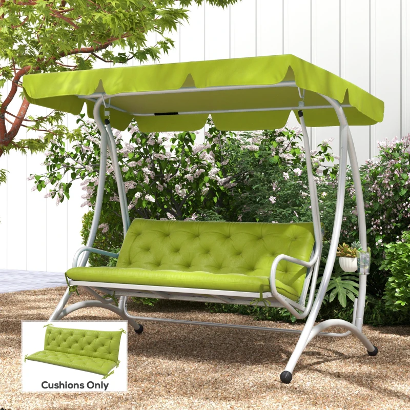 Outsunny 3-Seater Outdoor Bench Swing Chair Replacement Cushions for Patio Garden, Light Green