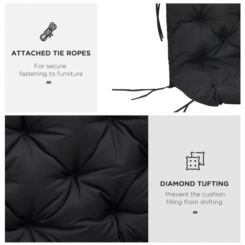 Outsunny Porch Swing Cushion Garden Bench Cushion with Backrest, Non-Slip 3-Seater Soft Pad, 59.1" x 38.6", Black