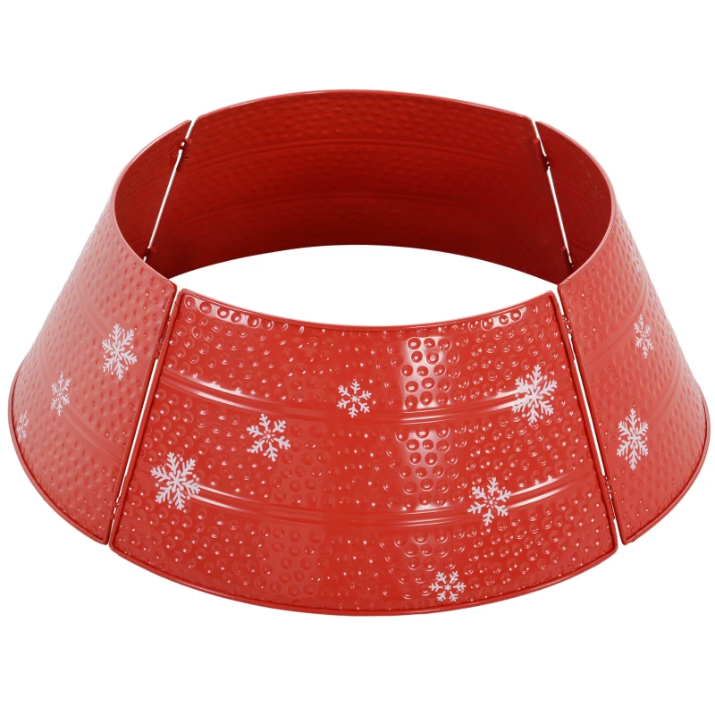 HOMCOM Christmas Tree Collar, 26" Metal Tree Ring Skirt, Home Xmas Decoration with Snowflake Engraving, Red