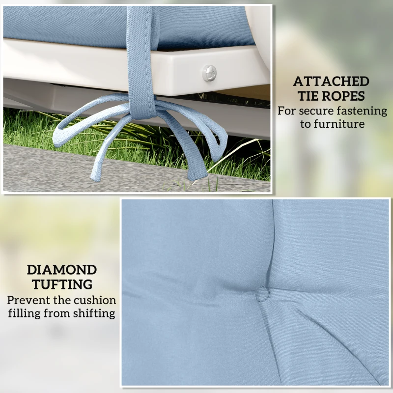 Outsunny Garden Bench Cushion with Backrest, Non-Slip 2 Seater Soft Pad with Ties, Blue