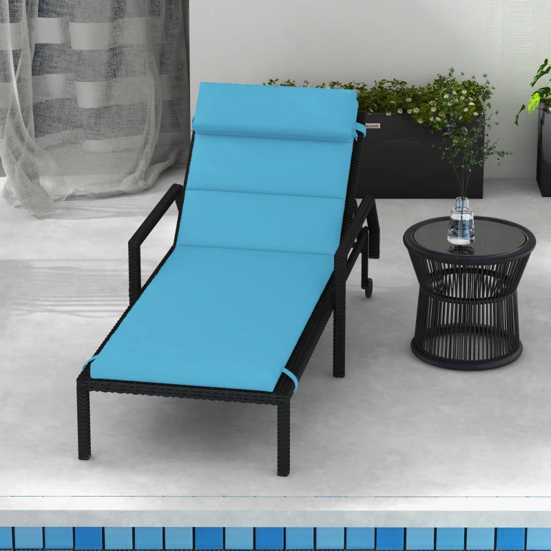 Outsunny Patio Chaise Lounge Chair Cushion Replacement Sun Lounger Pads with Headrest and Ties, Turquoise