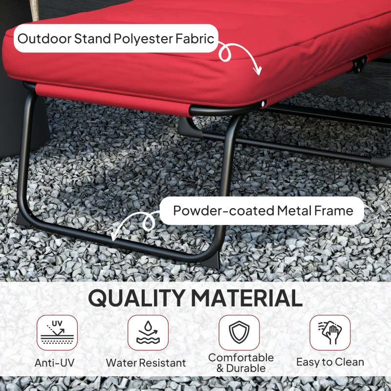 Outsunny Folding Outdoor Lounge Chair with Cushion, Adjustable Backrest, Reclining Patio Garden Chair with Footrest, Wine Red