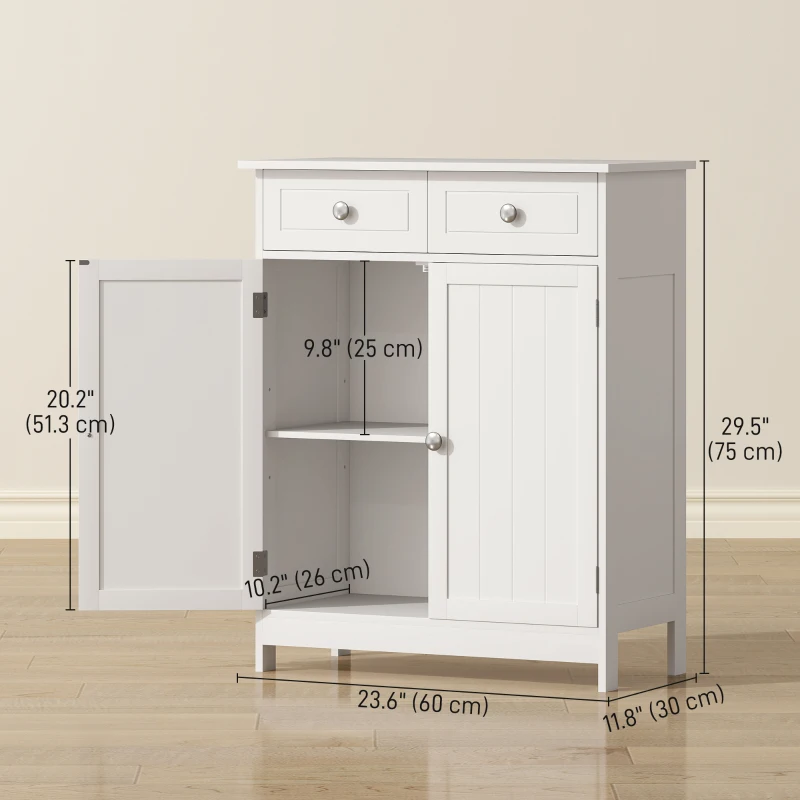 kleankin Freestanding Bathroom Floor Cabinet, Organizer Floor Tower with 2 Door, 2 Drawers, Adjustable Shelf, White