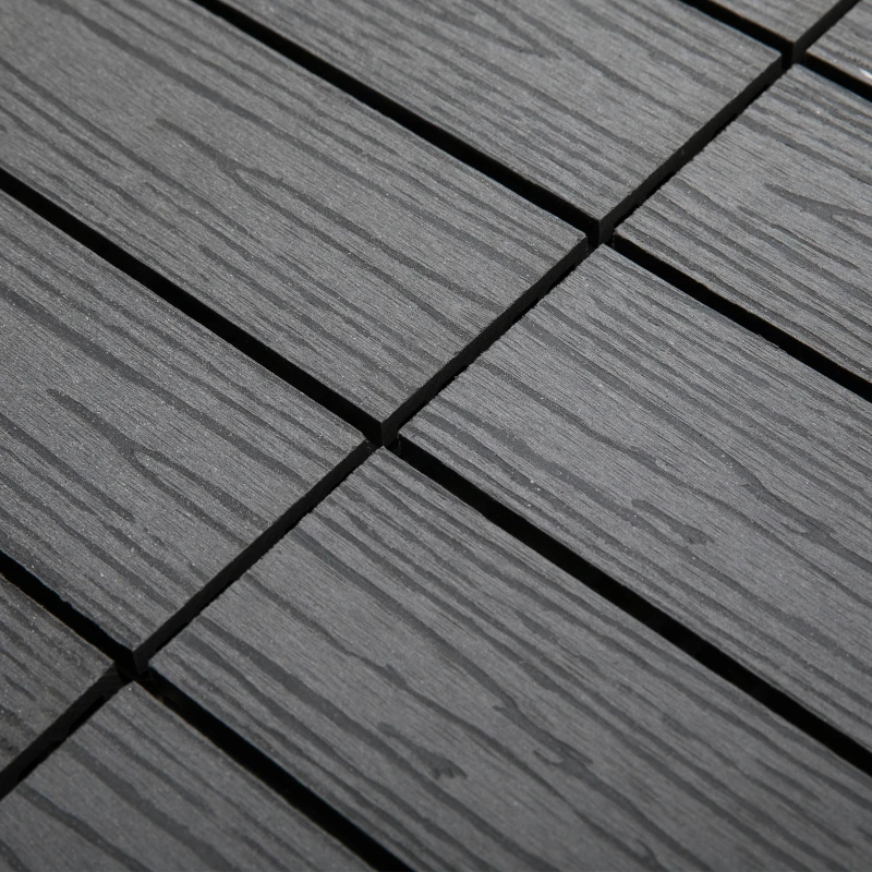 Outsunny WPC Interlocking Deck Tiles, 11 Pack 12" x 12" Outdoor Tiles, Tools Free Assembly, Waterproof and Non-slip Patio Flooring, Grey