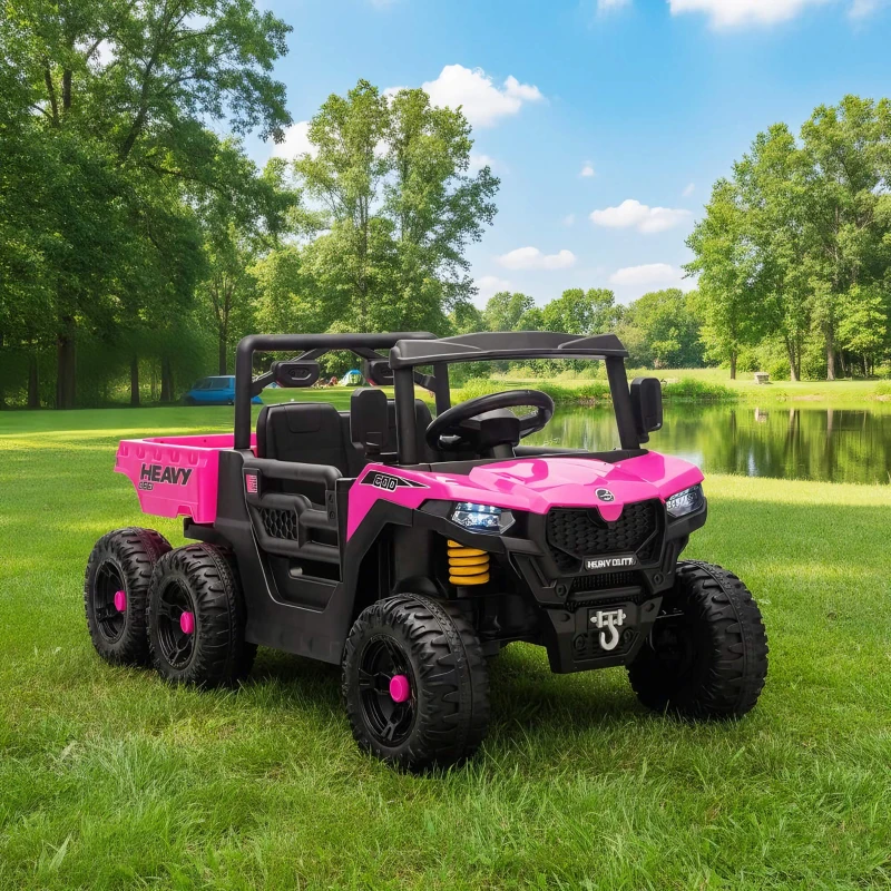 Qaba 24V 4WD Kids Ride On Truck with 6 Wheels Electric Ride On Car with Remote, Dump Bed for 3-8 Years, Pink