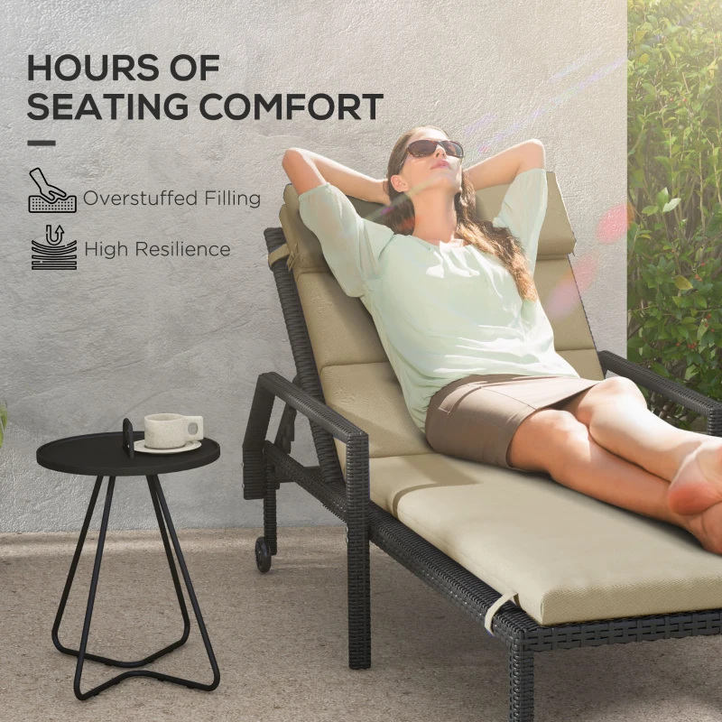 Outsunny Patio Chaise Lounge Chair Cushion Replacement Sun Lounger Pads with Headrest and Ties, Beige