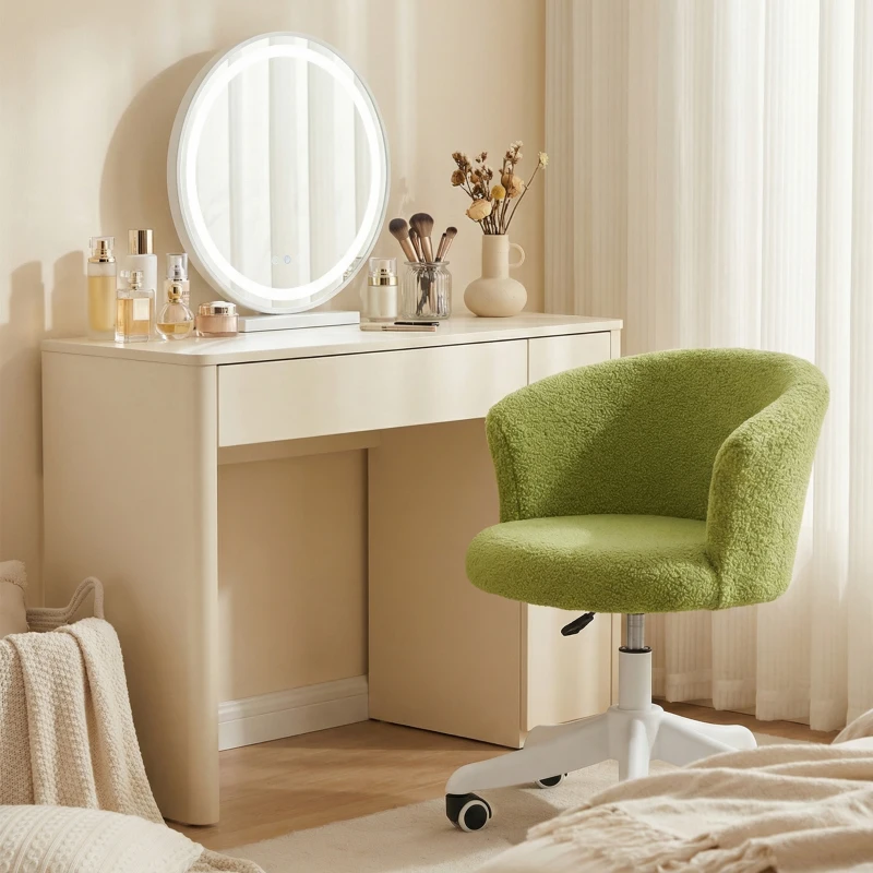 Vinsetto Armless Office Chair, Fluffy Computer Desk Chair with Adjustable Height, Swivel Wheels, Mid Back, Light Green
