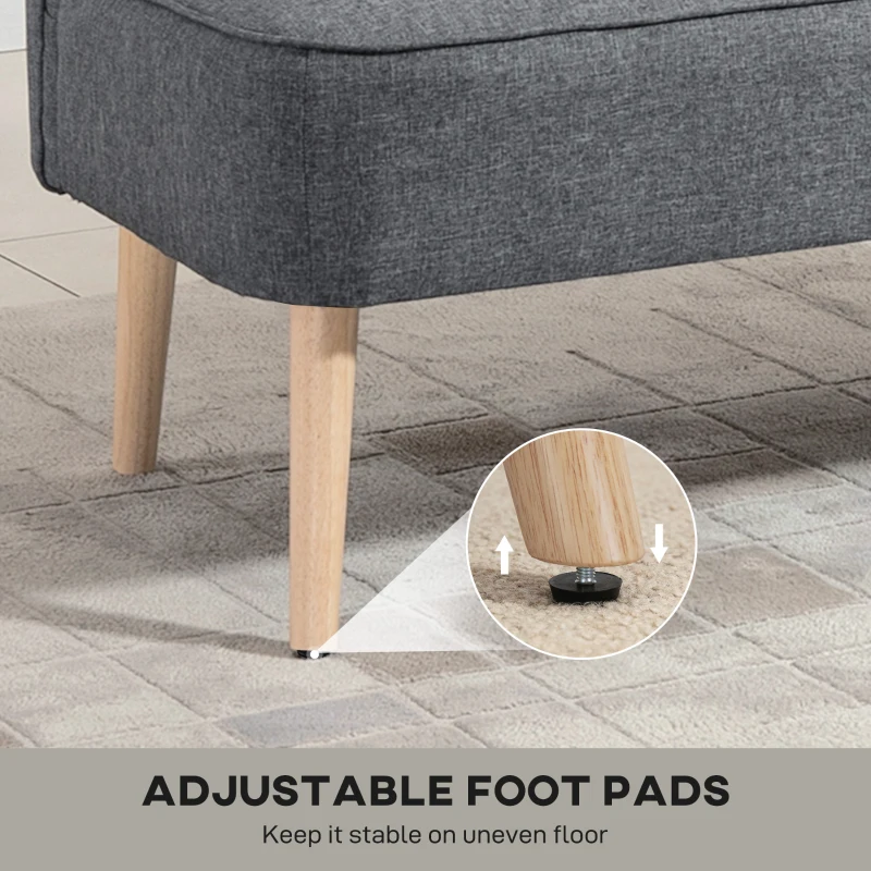 HOMCOM Modern 2 Seater Sofa, Upholstered Two Seater Couch with Rubber Wood Legs, Grey