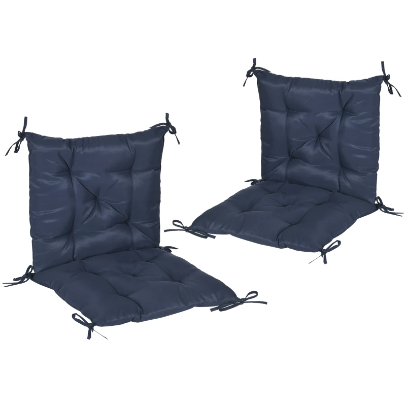 Outsunny Patio Chair Cushions Set of 2, 39" x 20" x 3" Outdoor Tufted Cushion Set with Ties for Indoor Outdoor Garden Furniture, Dark Blue