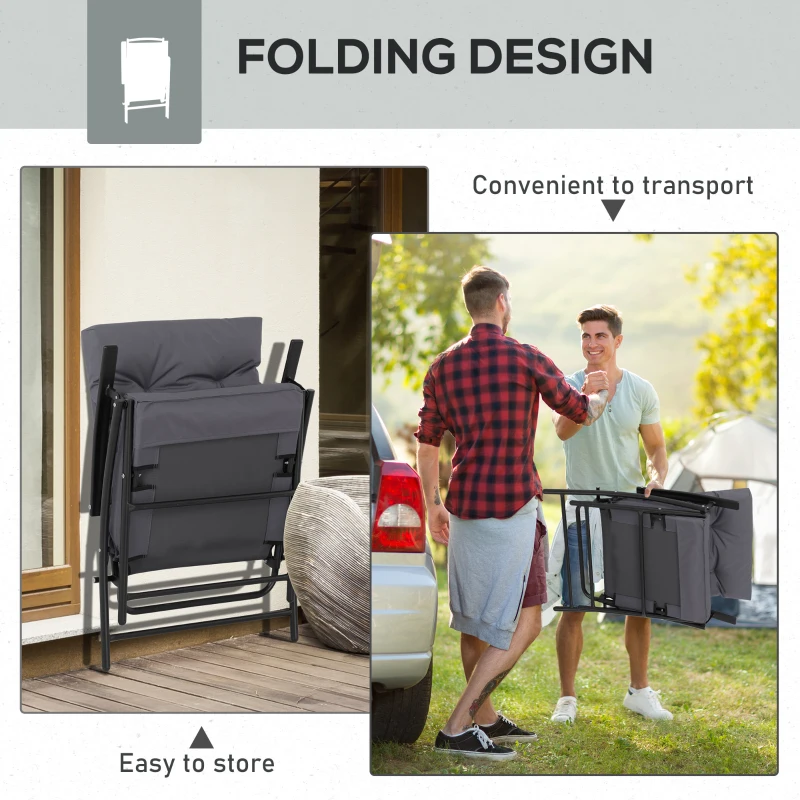 Outsunny Set of 2 Outdoor Folding Chairs with Adjustable Backrest, Padded Camping Chairs for Outdoor Events, Grey