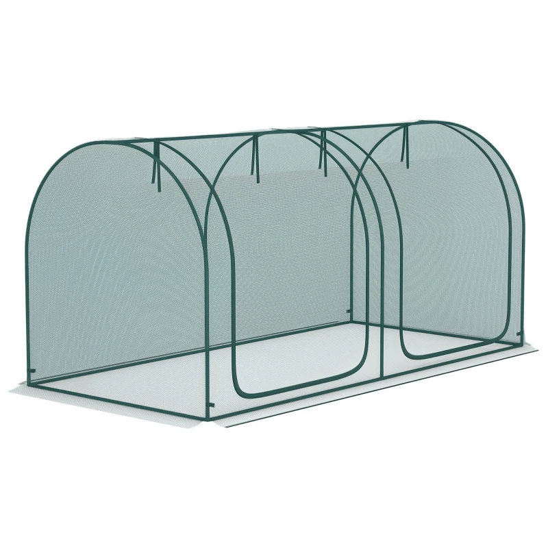 Outsunny 8' x 4' Crop Cage, Plant Protection Tent, with Two Zippered Doors and 4 Ground Stakes, for Garden, Yard, Lawn, Dark Green