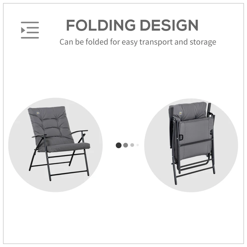 Outsunny Foldable Lounge Chair, Fabric Upholstered Recliner, Outdoor Lounger with Armrest, Metal Frame for Backyard, Grey