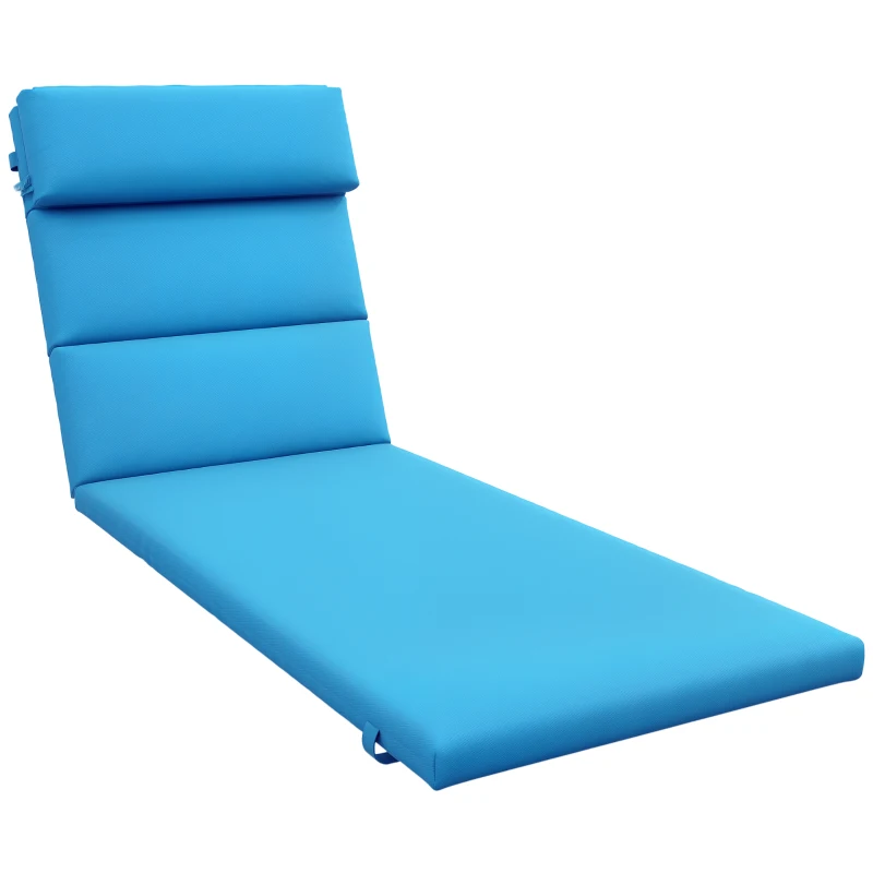 Outsunny Patio Chaise Lounge Chair Cushion Replacement Sun Lounger Pads with Headrest and Ties, Turquoise