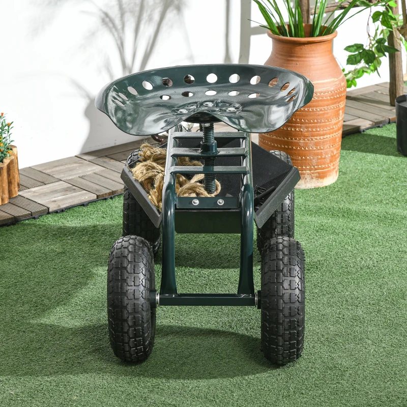 Outsunny Garden Cart Garden Seat on Wheels with Tool Tray, 360° Swivel and Height Adjustable Seat, for Patio and Yard