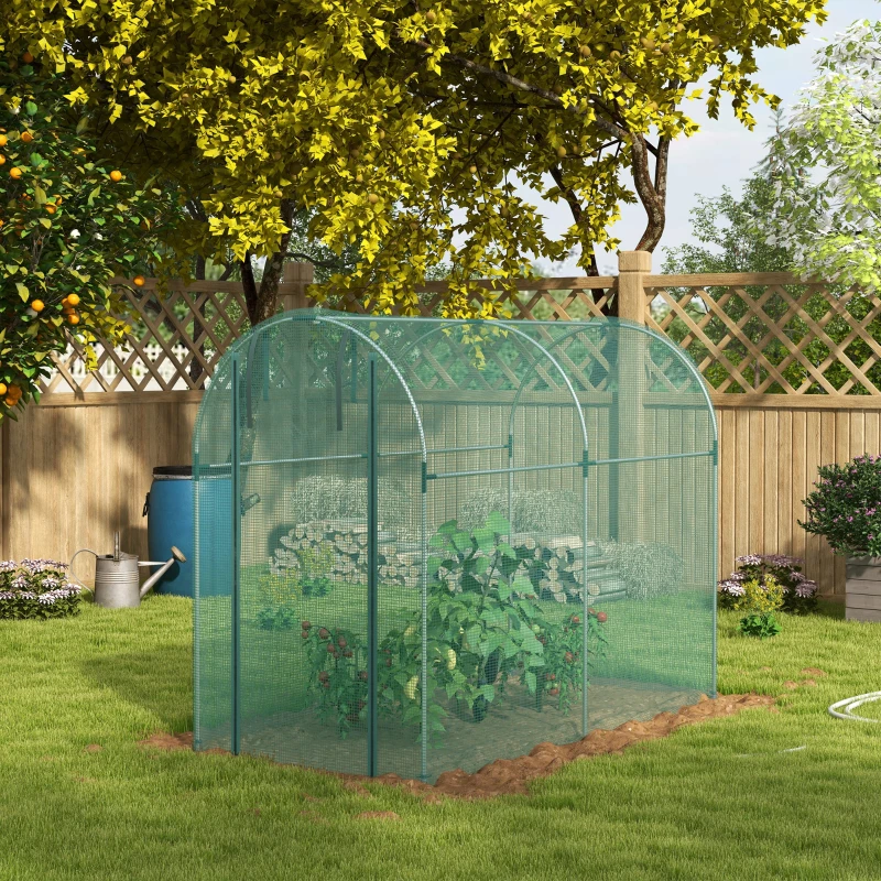 Outsunny Galvanized Steel Crop Cage, Plant Protection Tent with Zippered Door, 4' x 8', Green