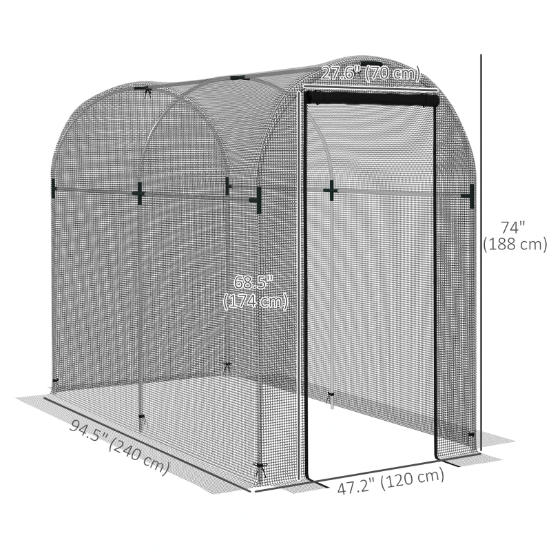 Outsunny Galvanized Steel Crop Cage, Plant Protection Tent with Zippered Door, 4' x 8', Black