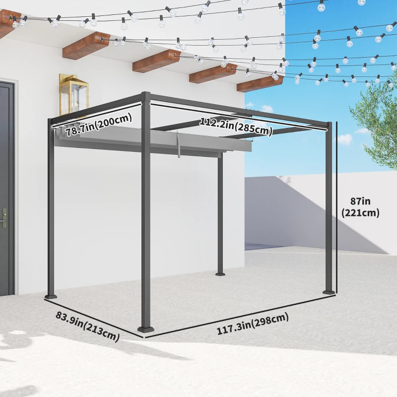 Outsunny 10x7ft Pergola with Retractable Roof Outdoor Patio Sun Shelter Garden Grape Tent Water-resistant Yard Shade Grey