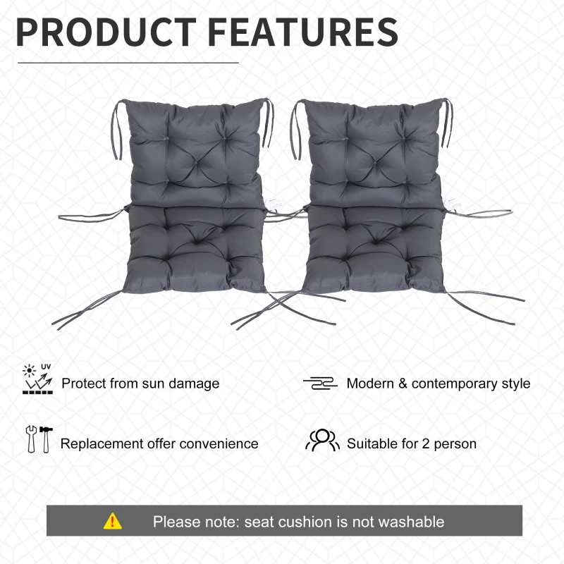Outsunny Patio Chair Cushions Set of 2, 39" x 20" x 3" Outdoor Tufted Cushion Set with Ties for Indoor Outdoor Garden Furniture, Dark Grey